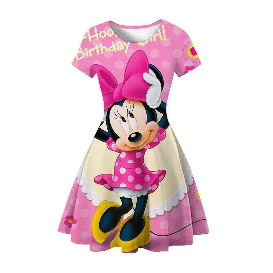 New Mickey Minnie Christmas 2D Printed Short Sleeve Dress Fashion Girls Princess Dress
