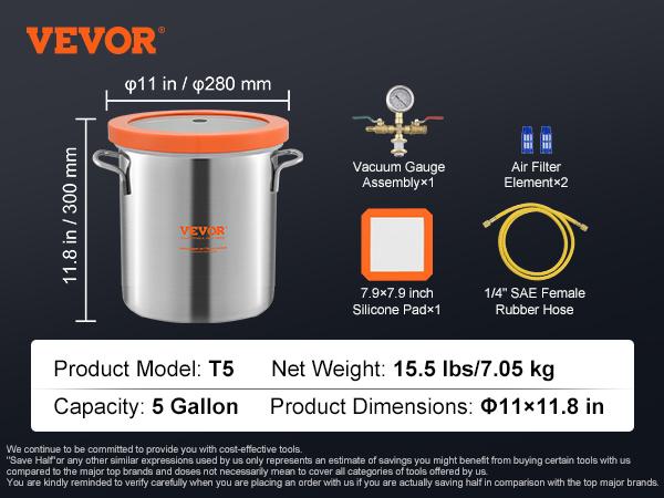 SucceBuy 3/5 Gal Upgraded Tempered Glass Lid Vacuum Degassing Chamber 304 Stainless Steel for Stabilizing Wood, Resin Degassing