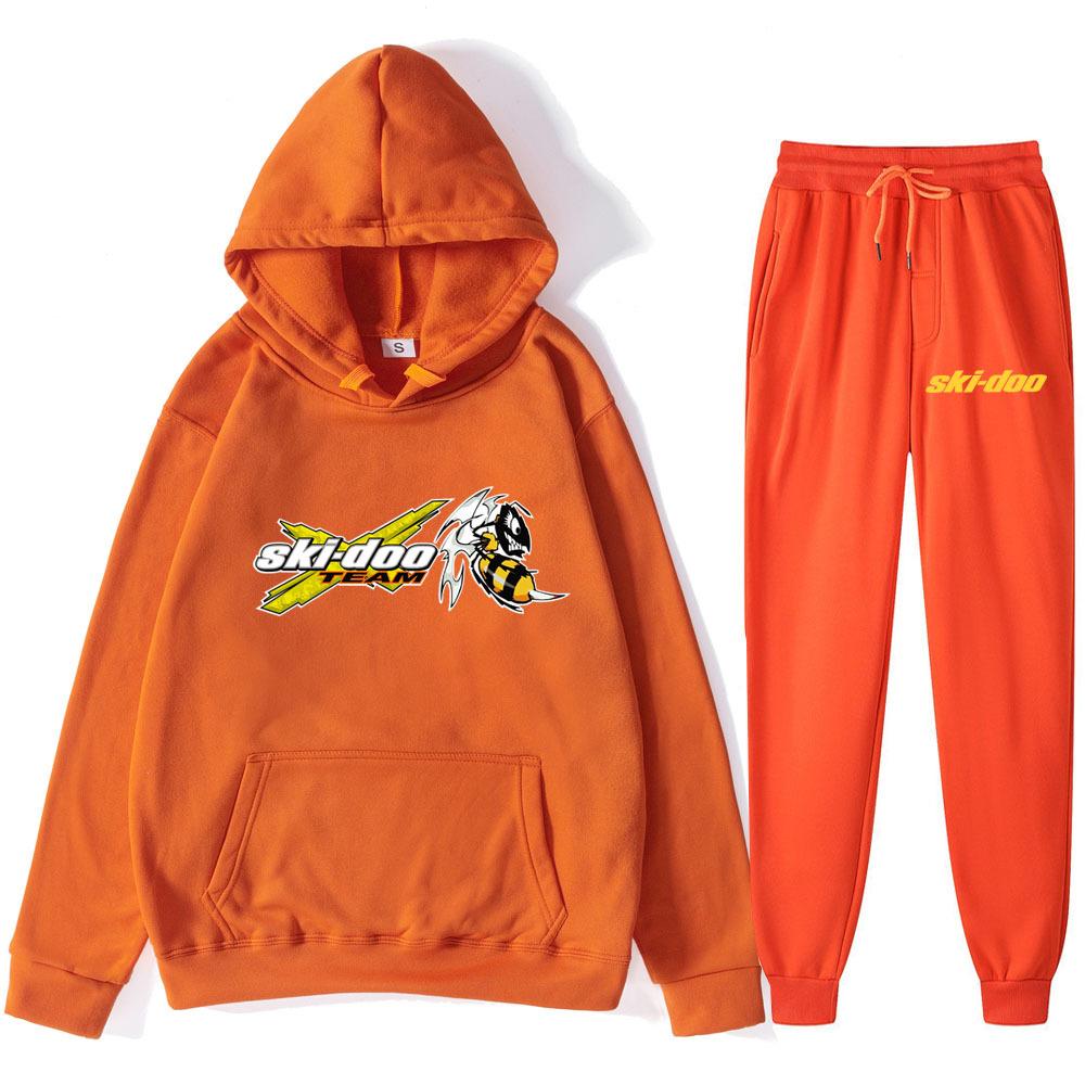 

Autumn Winter Ski-Doo Team Logo Printed Hoodies Sweatpants Set Fashionable Casual Warm Sports Long Sleeved Pants Men s Sport Wear XL
