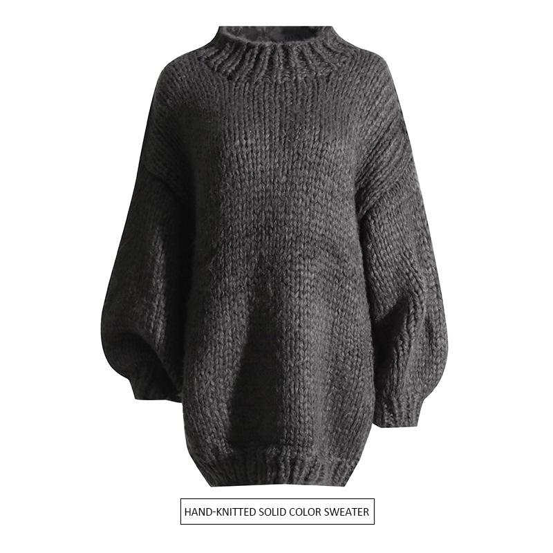 Elegant 2026 Autumn Batwing Sleeve Knit Sweater: Fashionable Loose Fit, Solid Color, Round Neck Pullover for Women