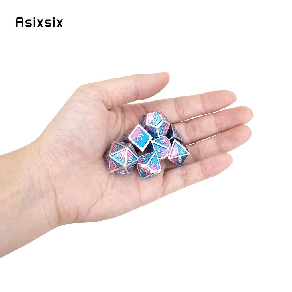 7 Pcs Blue Pink Standard Metal DicePerfect For Rpgs, Board Games, And Card Games.Dice For Games, Dnd Dice Set