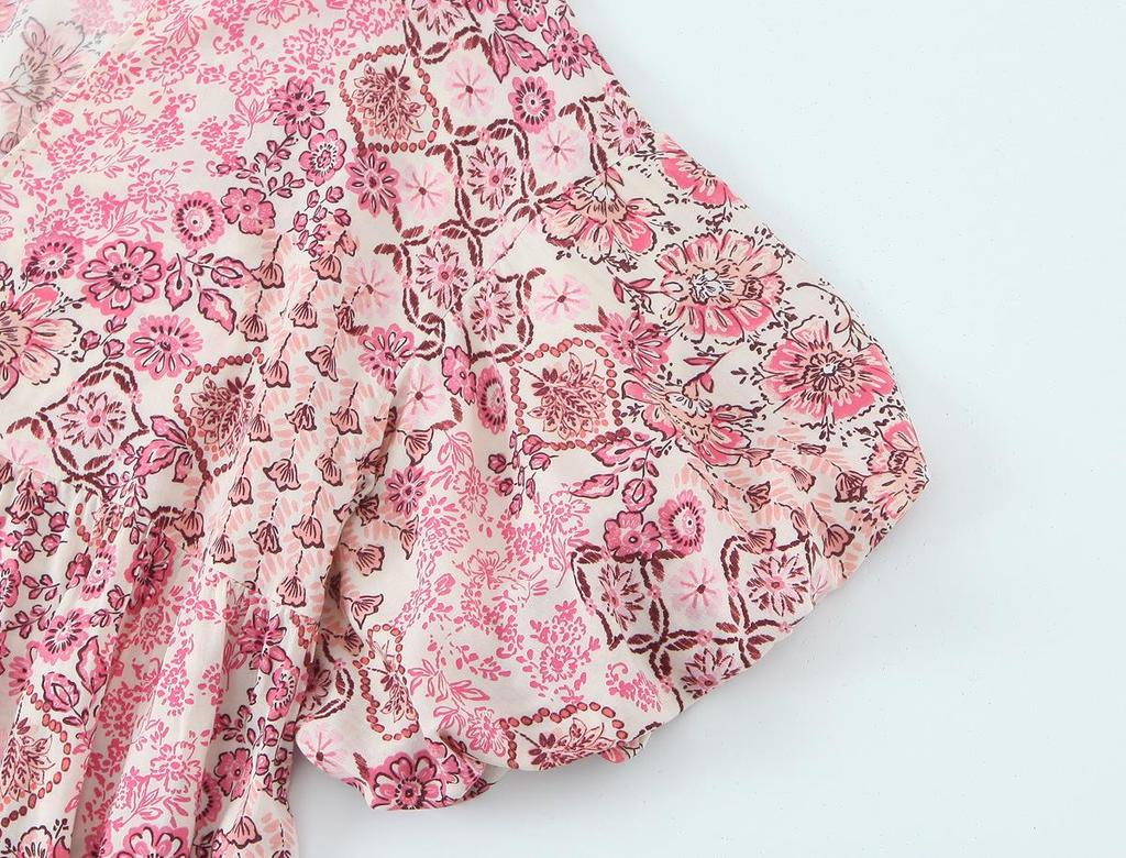 2025 Spring Women's European & American Casual Puff Sleeve Print Dress