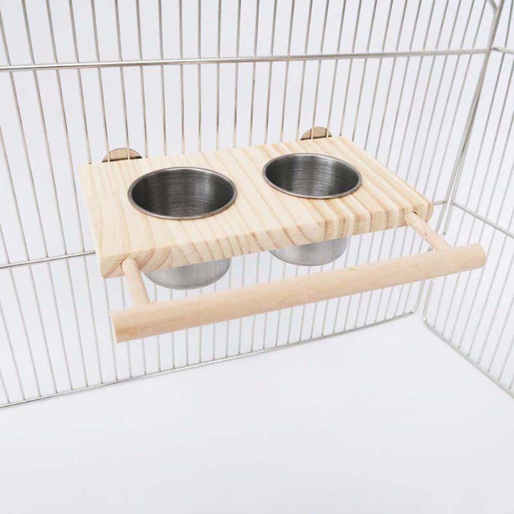 For Parrot Poultry Dish With Wooden Platform Cage Pet Product Bird Feeder Feeding Cup Hanging Bowl