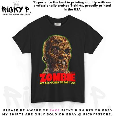 Zombie Ricky P ‘Zombie Flesh Eaters’ 1979 Lucio Fulci Maglietta Unisex in Cotone Pesante