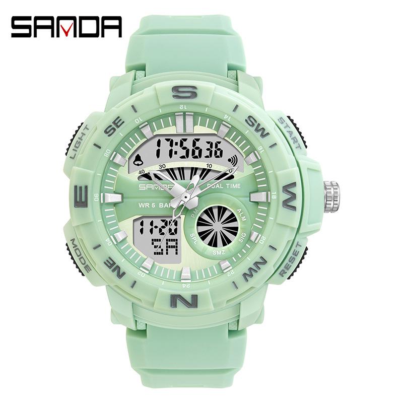 Sanda Youth Electronic Dual Display Waterproof Watch - Trendy, Fashionable, Multifunctional Timepiece