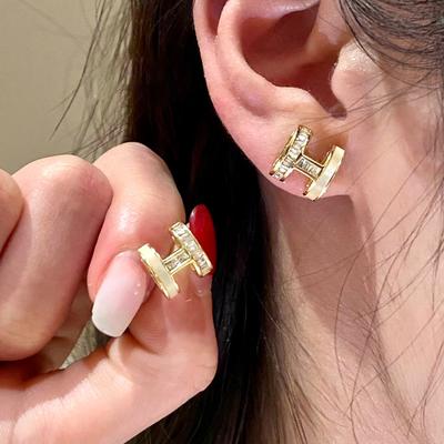 Zirkon Buchstabe H Ohrstecker Temperament High-End Ohrringe Mode Leichter Luxus Exquisite Ohrringe Frauen