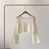 Couverture de protection solaire Col rond Manches extra longues Doux Extensible Protection solaire Pulls Hauts Couleur unie Design ajouré Hauts courts en tricot