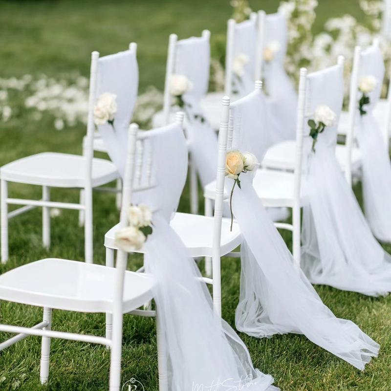10/50Pcs 75x200cm White Wedding Tulle Chair Sashes Baby Shower Party Wedding Layout Arch Decor Garden Party Stairs Decoration