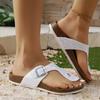 Women Toe Post Sandals Adjustable Buckle Strap Casual Slip On Flip Flop Sandals Non Slip Lightweight Summer Footwear for Daily Wear