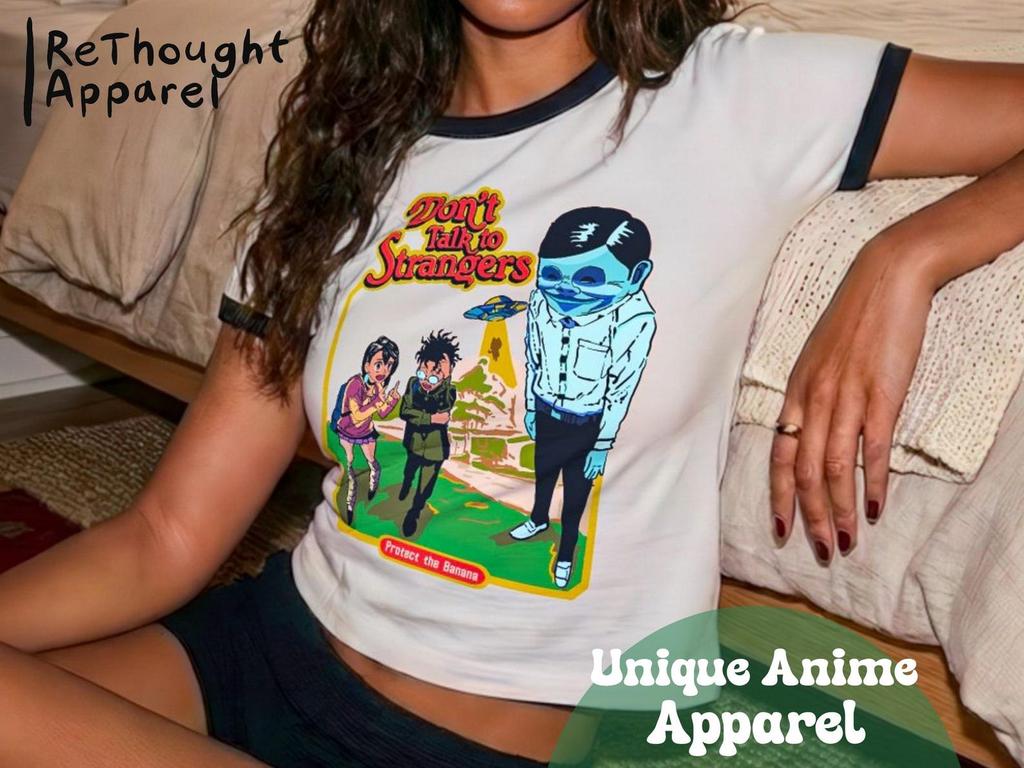 Don't Talk To Strangers Ringer Tee Retro Anime T-Shirt and kids tshirt Japanese Streetwear Alien Graphic