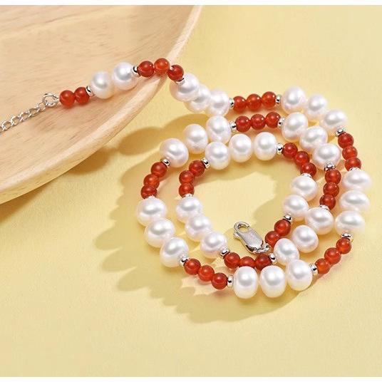 Natural freshwater pearl splicing natural agate necklace Chinese style necklace decoration