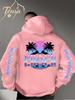 Street Culture Symbol Print Hellblau Gradient Sonnenuntergang + Palme. Herren Herbst-Winter Kapuzenpullover mit Miami-Schriftmuster-Print