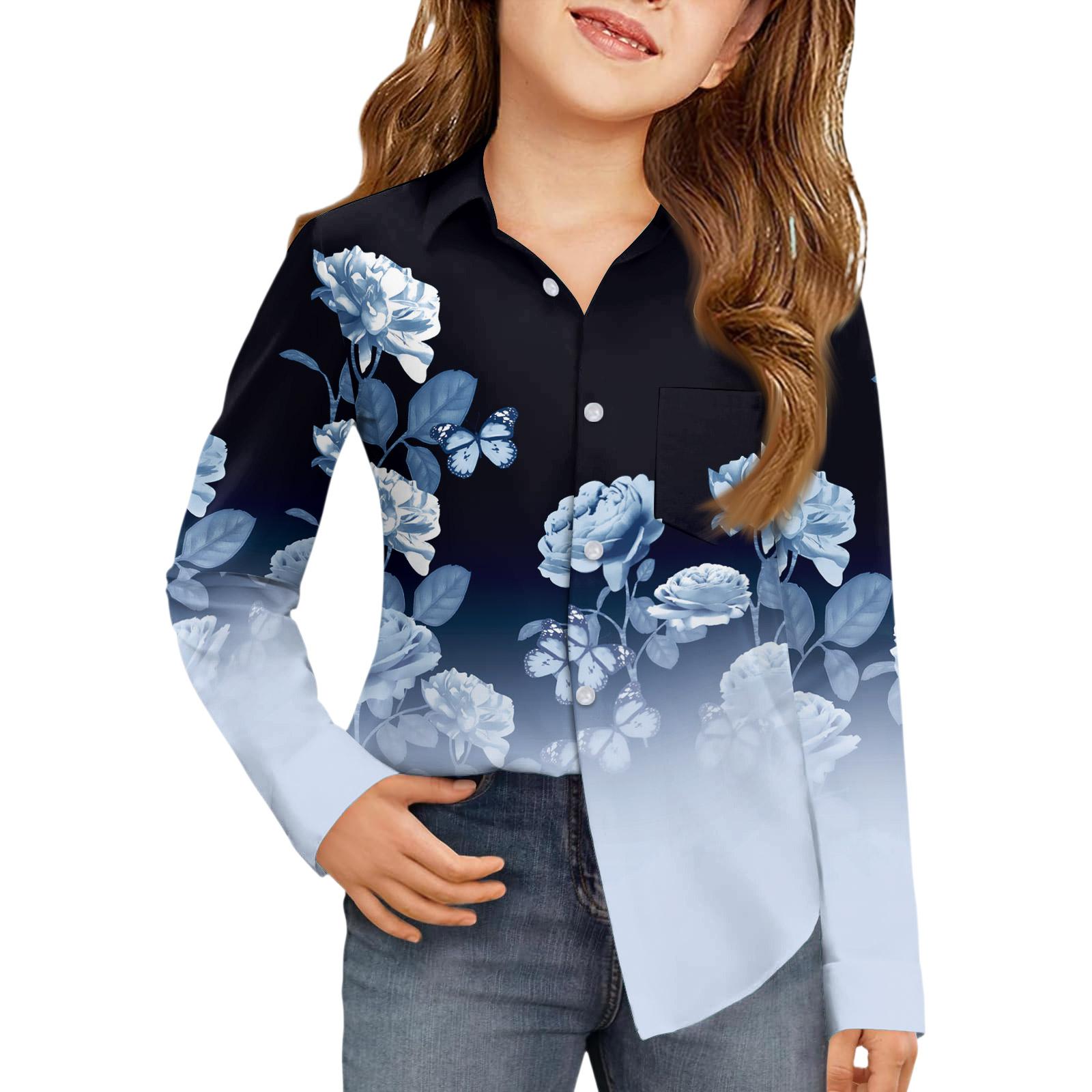 Fengfx Meisjes Overhemd met Knoopsluiting - Blouse met Lange Mouwen 120