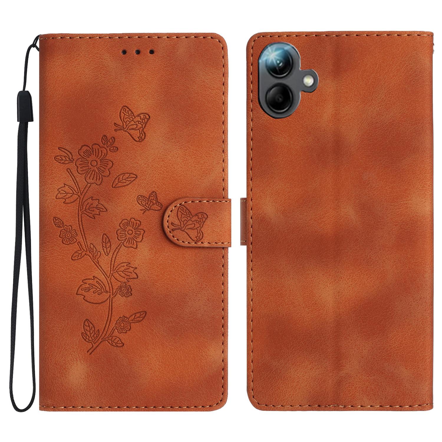 

For Samsung Galaxy A06 4G Case Leather Imprinted Flower Phone Cover Wallet with Wrist Strap A