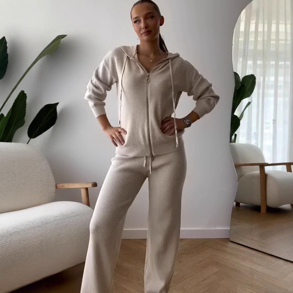 2025 Autumn European & American Women's Loose Korean Style Zipper Hoodie & Pants Two-piece Set