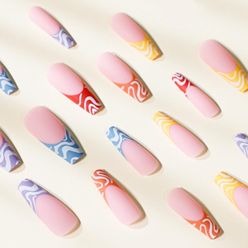 Rainbow Wave Nail Art Stickers - Wearable, Finished False Nails