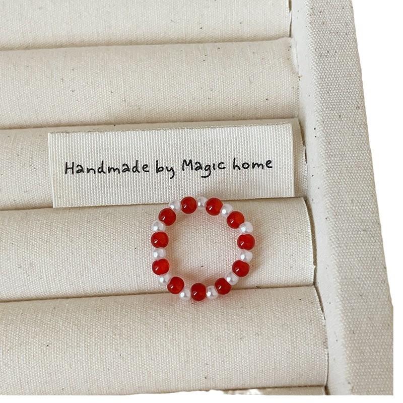 Red Dripping Oil Love Beaded Elastic Rope Ring Female Retro Personality Fashion Commuting Simple Versatile Ring Ring