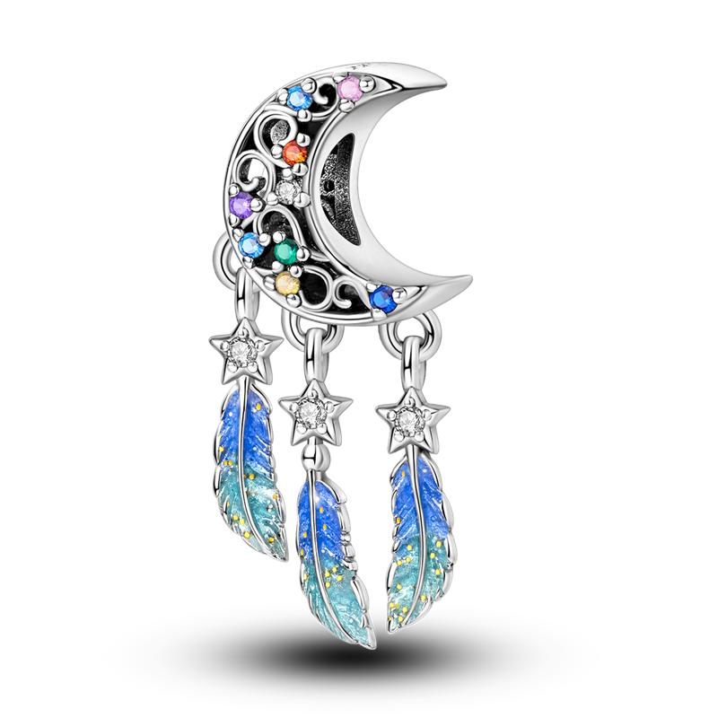 Exquisite Real 925 Silver Star Sun Moon Pandent Charms Beads Jewellery Fitted Original 925 Bracelet For Women DIY Gift Party