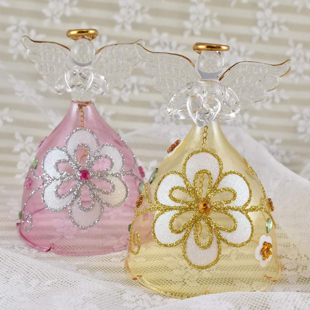 Fourcart Cute Handmade Glass Floral Angel Bells (Set of 6)