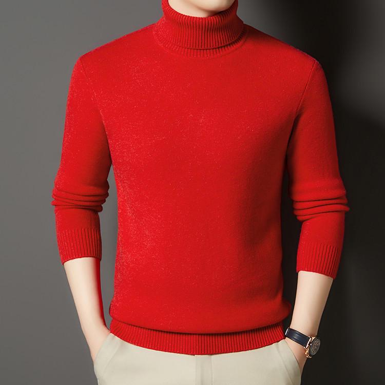 Men's Thick Wool High Neck Sweater - Autumn/Winter Solid Color Knitwear