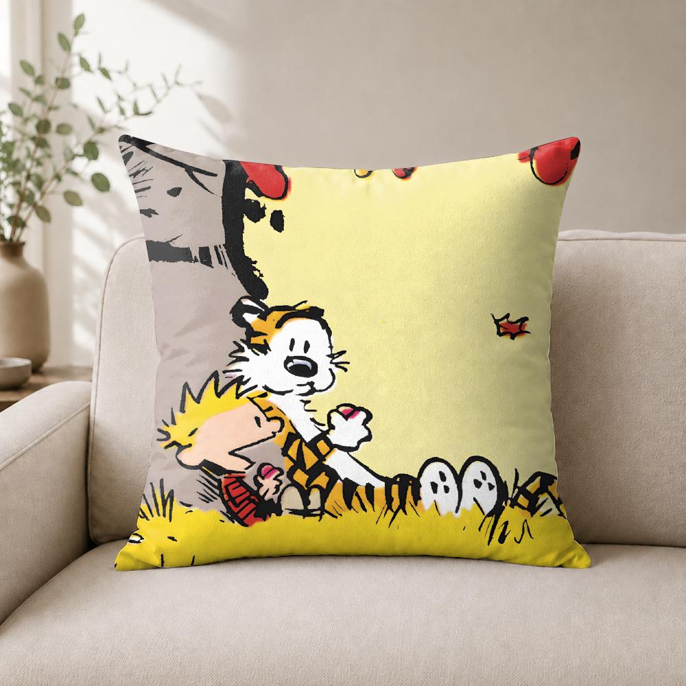 Anime Ccalvin And Hobbes Cushion Cover Wrinkleresistant Short Plush Cushion Covers Breathable Machinewashable