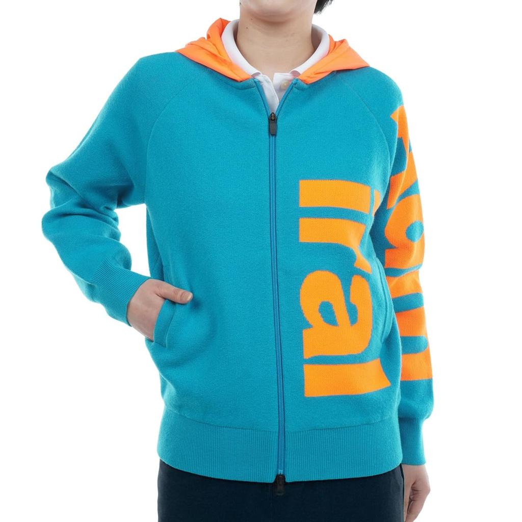 Admiral Golf Women's Big Logo Zip Sweater with Lined Hoodie, Turquoise, ADLA367