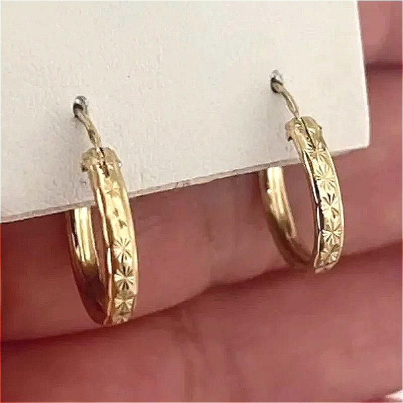 Vintage Copper Material Hand Carved Star Pattern Golden Plated Hoop Earrings for Women's  Concise Party Festival Jewelry