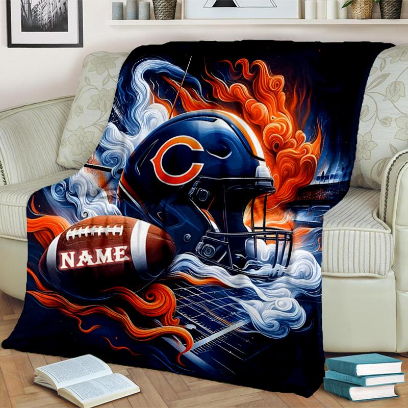1 יחידה שמיכת פלנל מותאמת אישית Chicago Bears Fire, שמיכת זריקה רב-תכליתית לכל עונות השנה, מתאימה לסלון, לחדר השינה, לקמפינג, לנסיעות ולמתנה