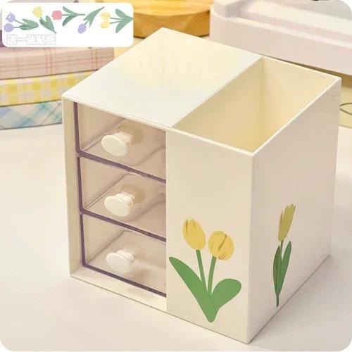 

Kawaii Desk Pen Holder Pencil Storage Box Desktop Stationery Ins Organizing Box Cute Drawer Pen Holder MultiFunctional Organizer