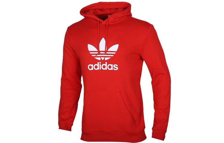Adidas Originals Trefoil Sweatshirts Men s Bright Pink Red Fluorescent Hooded Moderate Regular FM3783 S