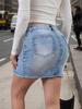 Women's Light Blue Ripped Stretch Denim Mini Skirt - American Style Bodycon for Spring, Summer, and Fall