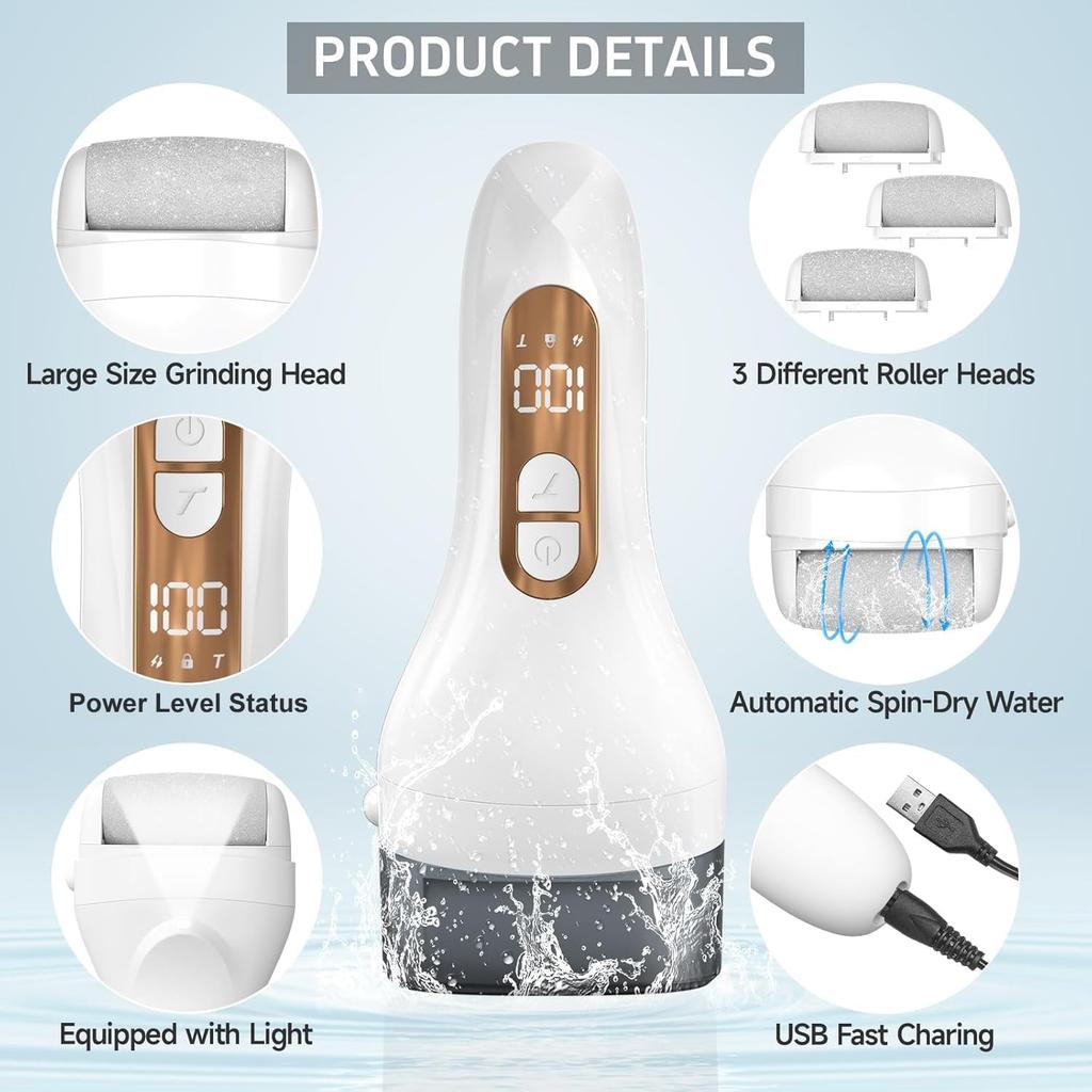Remover for Feet,Professional Pedicure Kit Rechargeable Foot File Hard Skin Remover for Cracked Heels &Dead Skin