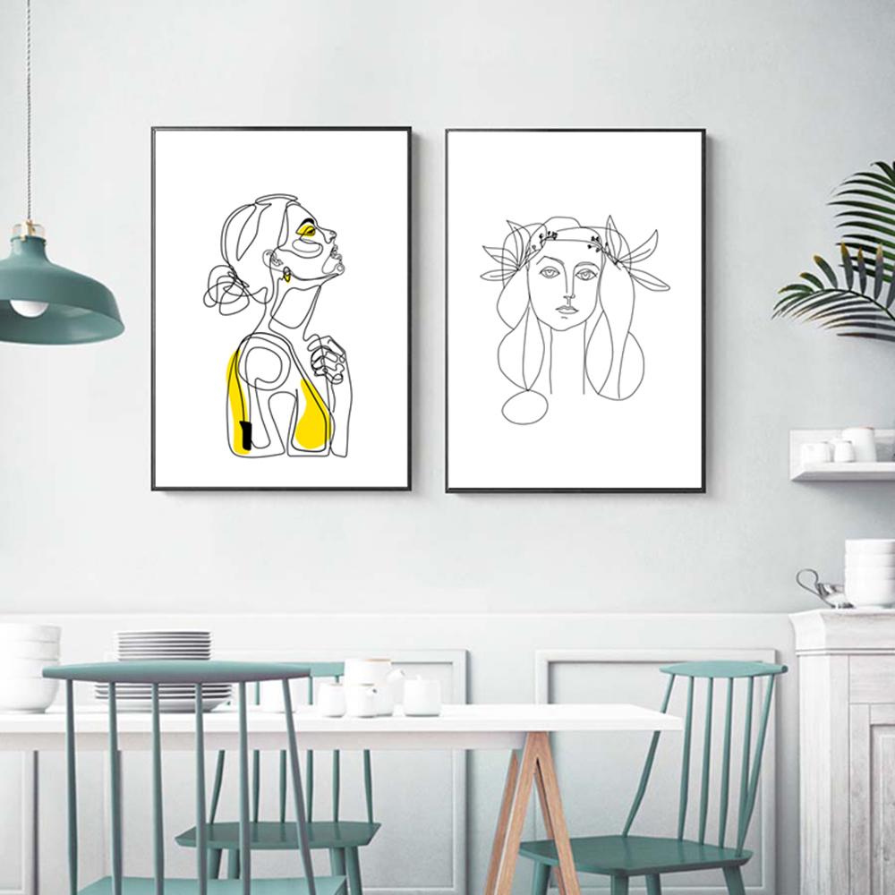 Wall Poster Figure Hand Flower One Line Drawing Canvas Art Print Painting Black White Lady Wall Picture For Living Room Decor