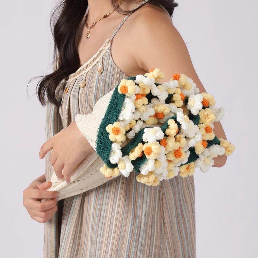 Handmade Bouquet Blanket Small Daisy Flower Blanket Finished Product Immortal Flowers Wool Crochet Blanket Decorative Ornament