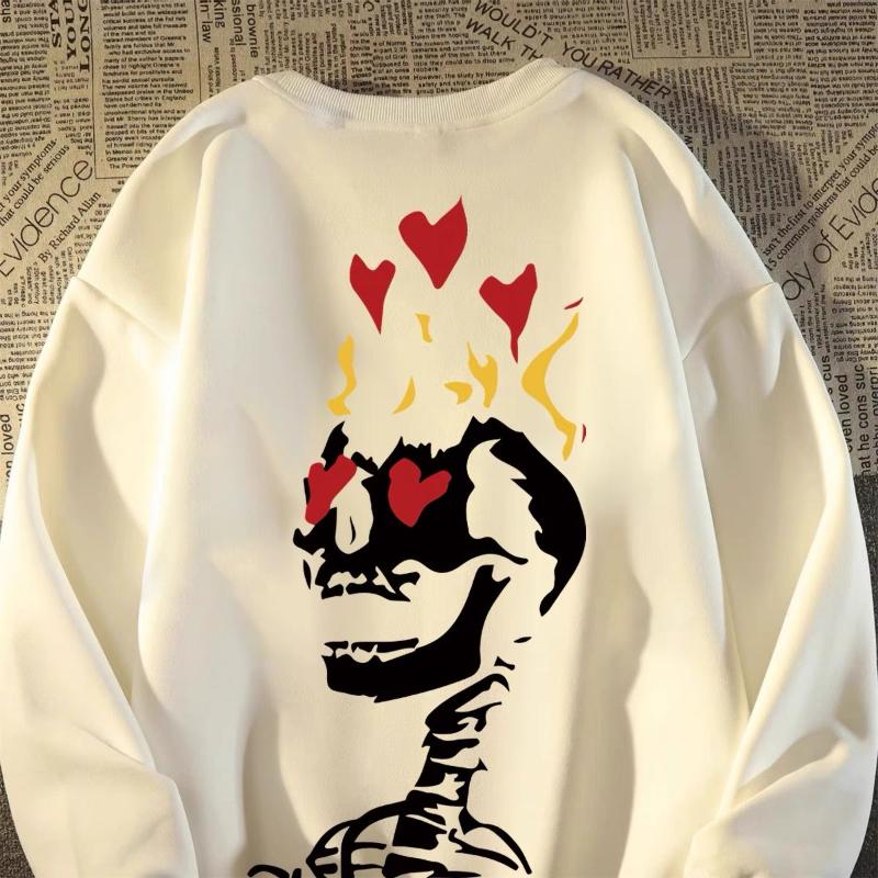 

Американский Ретро Креативный Любовь Череп Мужской Свитшот с Круглым Вырезом Осень Зима Модный Бренд Темная Ленивая Куртка S белый