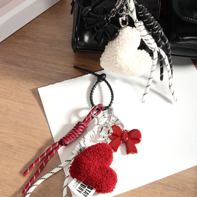 Plush Heart  Keychain Woven Rope Exquisite Creative Design Backpack High-end DIY Bow Keychain Accessory Gift