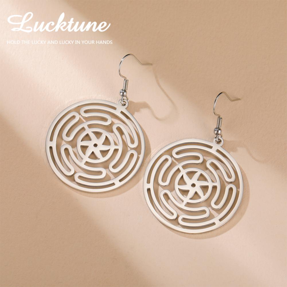 Lucktune Wheel Of Hecate Drop Earrings Stainless Steel Women's Earrings Vintage Triple Moon Goddess Jewelry Magic Amulet Gift