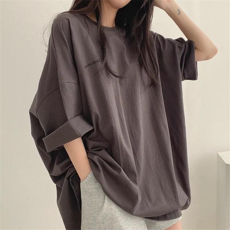 Pure Cotton Mid Length Short Sleeved T Shirt Women's Summer Korean Version Of Loose Large Size Sweet Hot Girl Top