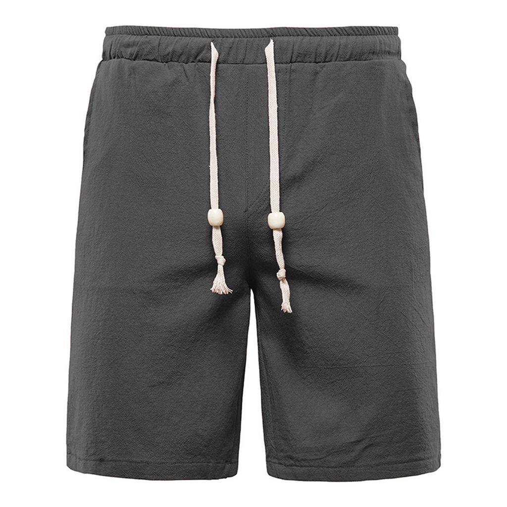 Men's Fashion Casual Color Cotton Linen Shorts Tethered Beach Sports Pants Cotton Linen Shorts