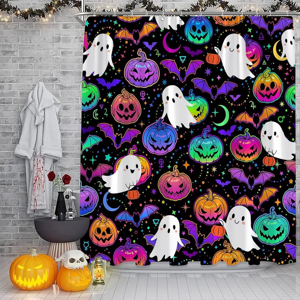 Halloween Shower Curtain Scary Pumpkins Spooky Ghost Gothic Fantasy Magic Horror Fabric Decorative Bathroom Curtains with