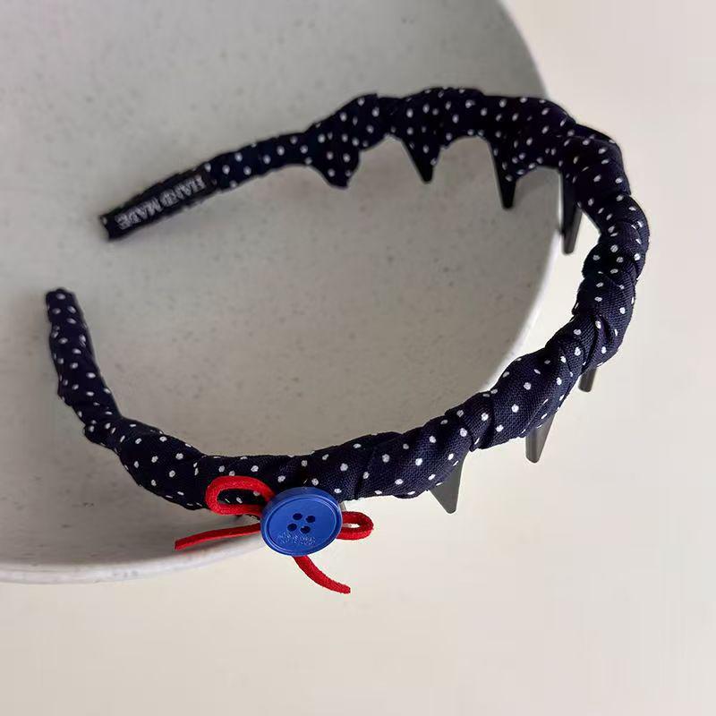 Korean Retro Polka Dot Plaid Button Headband & Versatile Large Intestine Hair Tie Set