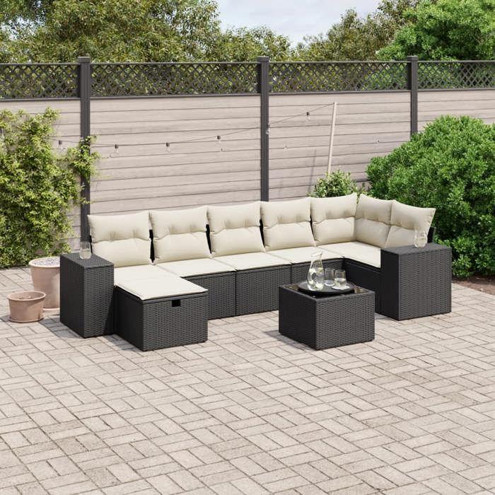 VidaXL Salon de Jardin avec Coussins 8 pcs, Canapés de Terrasse, Ensemble de Meubles de Patio, Mobilier d'Extérieur, Noir 3264442