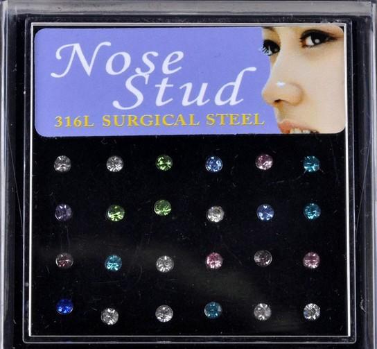 24 Pieces/Pack Nose Ring Set Women Girl Rhinestone Stainless Surgical Steel Piercing Crystal Nose Stud Lot Body Jewelry