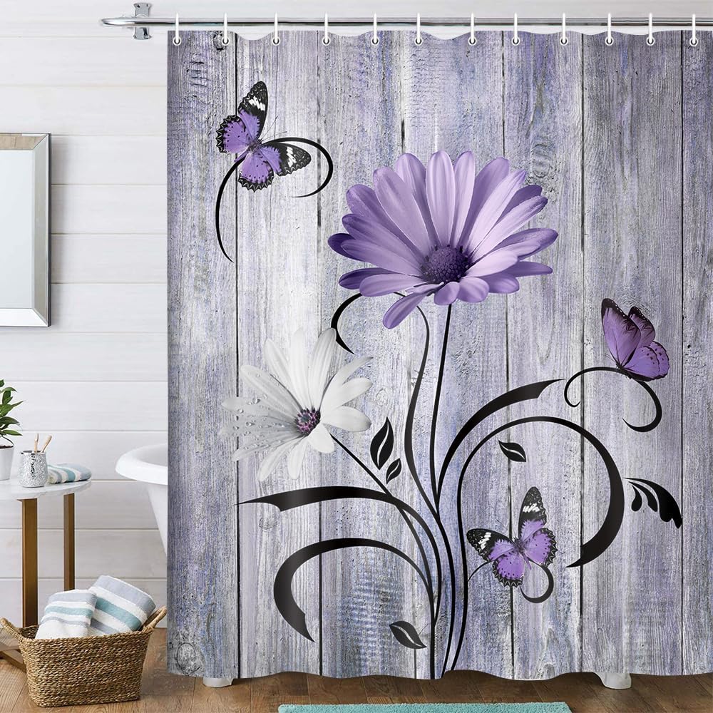 

Rustic Farmhouse Orange Shower Curtain - Bible Verse Inspirational Country Farm Yellow Fall Daisy Flowers Butterfly Abstract W60H190(CM)-1 Pcs