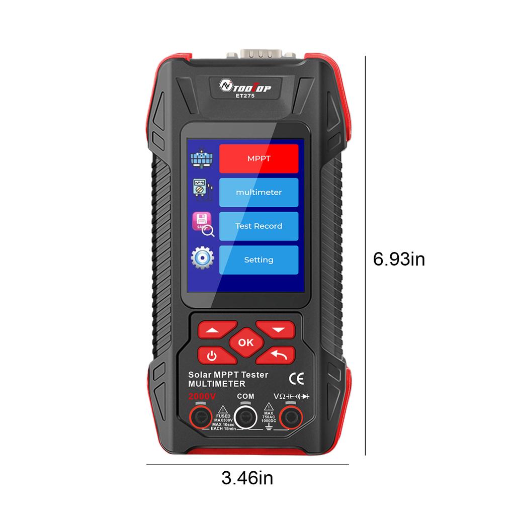 2000W Solar Power Meter with Protection Function Multimeter Solar Panel MPPT Tester 2KV 60000 Counts for Photovoltaic Testing