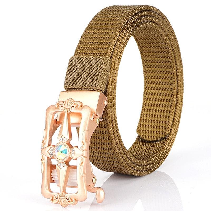New Women'S Commuting Belt With Automatic Buckle Nylon Waistband, Outdoor Leisure Versatile Double-Layer Thick Belt