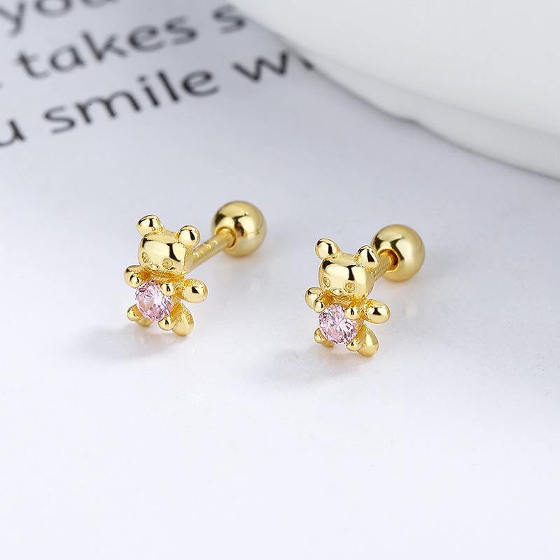 

Copper Adorable Bear Ear Studs Screw-On Ear Plugs Stylish Ear Jewelry Exquisite Gift