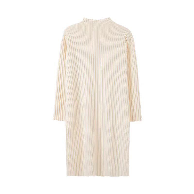 Autumn/Winter Knit Dress with Half-High Collar and Long Sleeves - Versatile Mid-Length Sweater Dress