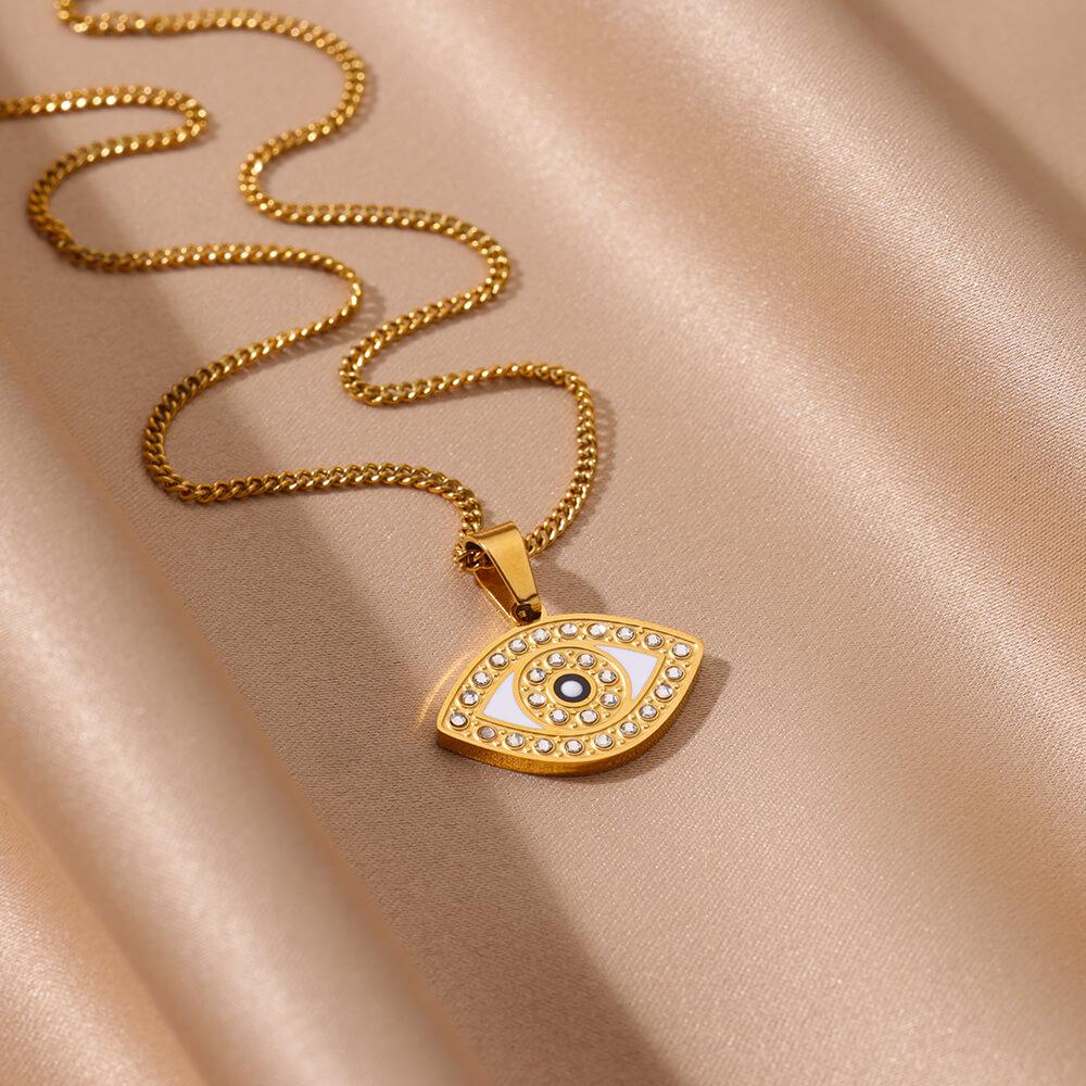 Rhinestone Zircon Evil Eye Pendant Necklace For Women Gold Color Stainless Steel Turkey Eye Necklace Female Lucky Jewelry Gift