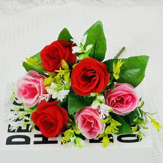 Artificial Roses Flowers 6 Heads Faux Silk Flower Bouquet with Leaves for Bridal Bouquet DIY Arrangement Wedding Party Home Living Room Table Decor